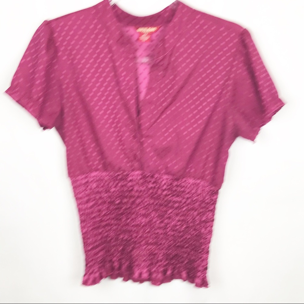 GUESS BURGUNDY SMOCK-TRIM BLOUSE M